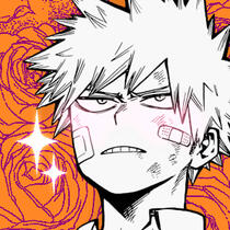 icon of a bruised Bakugou on a background of roses
